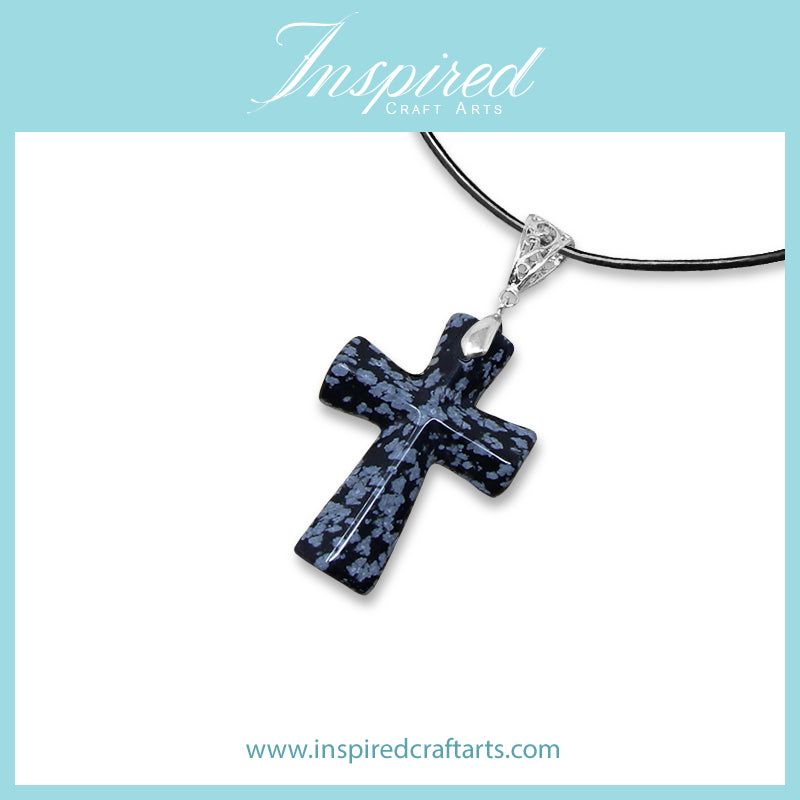 Sale! Snowflake Obsidian Cross pendant necklace | InspiredCraftArts