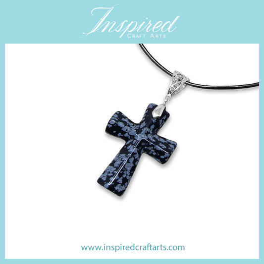Sale! Snowflake Obsidian Cross pendant necklace | InspiredCraftArts