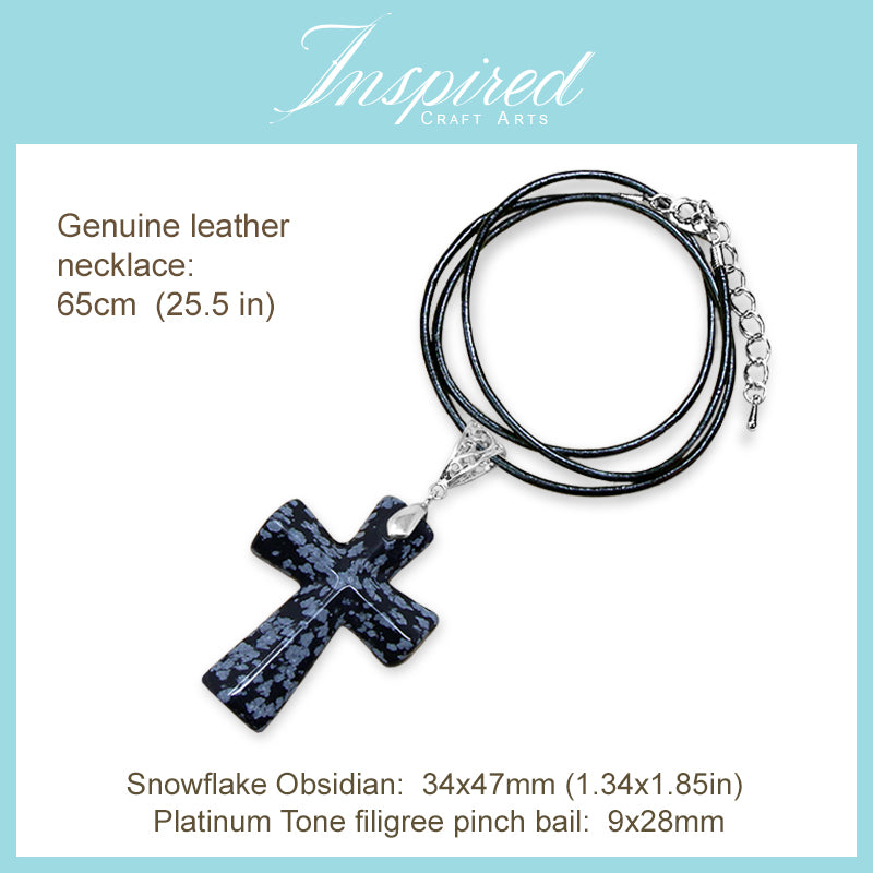 Sale! Snowflake Obsidian Cross pendant necklace | InspiredCraftArts
