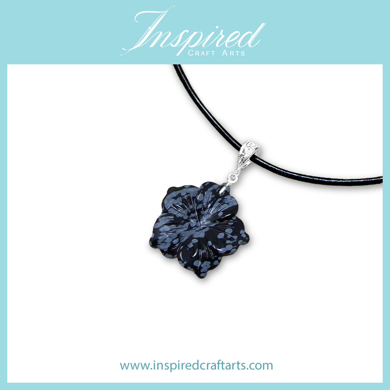 Snowflake Obsidian Flower pendant necklace | InspiredCraftArts
