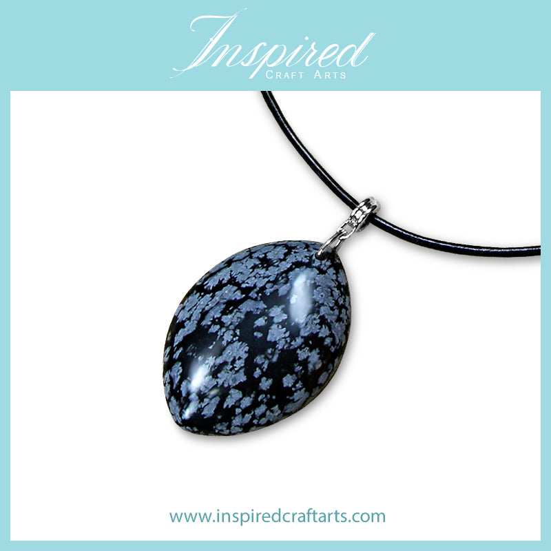 Snowflake Obsidian Marquise pendant necklace | InspiredCraftArts