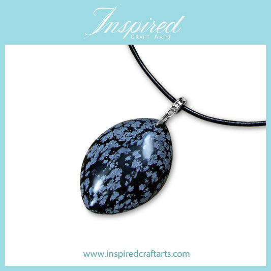 Snowflake Obsidian Marquise pendant necklace | InspiredCraftArts