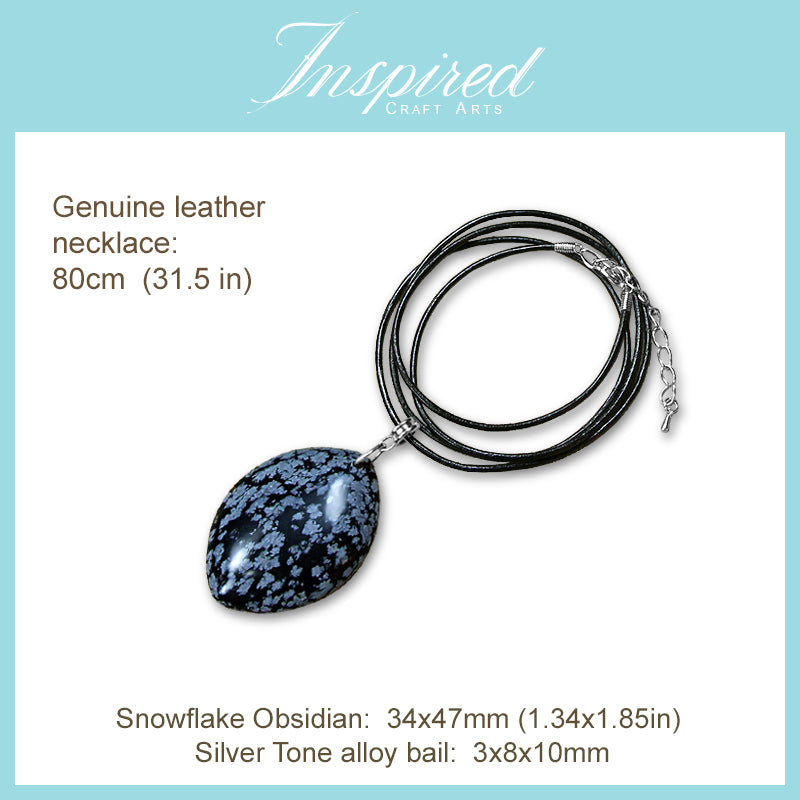 Snowflake Obsidian Marquise pendant necklace | InspiredCraftArts