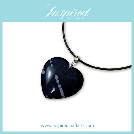Snowflake Obsidian Heart pendant necklace | InspiredCraftArts