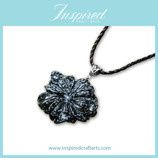 Snowflake Obsidian Flower pendant sweater necklace | InspiredCraftArts