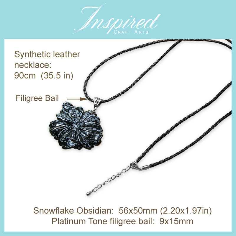 Snowflake Obsidian Flower pendant sweater necklace | InspiredCraftArts