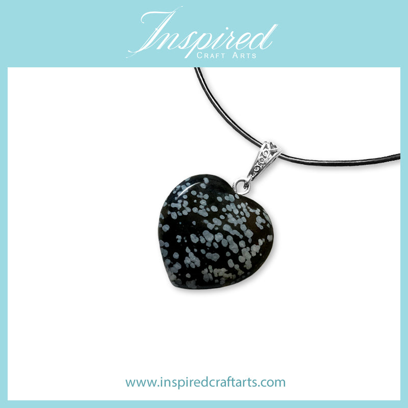 Snowflake Obsidian Heart pendant necklace | InspiredCraftArts