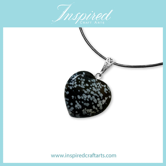 Snowflake Obsidian Heart pendant necklace | InspiredCraftArts
