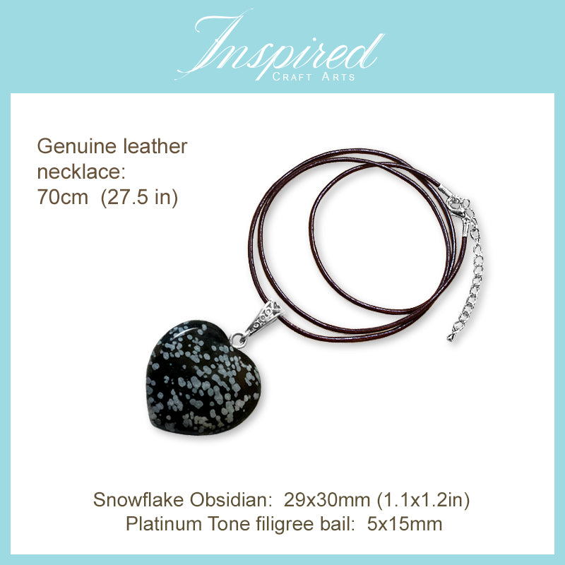 Snowflake Obsidian Heart pendant necklace | InspiredCraftArts
