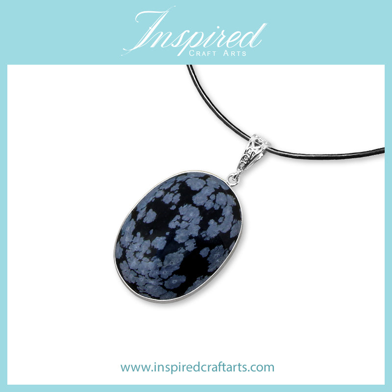 Snowflake Obsidian Oval pendant necklace | InspiredCraftArts