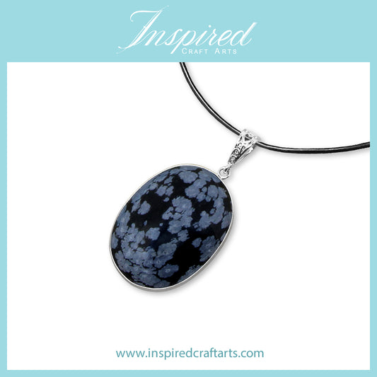Snowflake Obsidian Oval pendant necklace | InspiredCraftArts