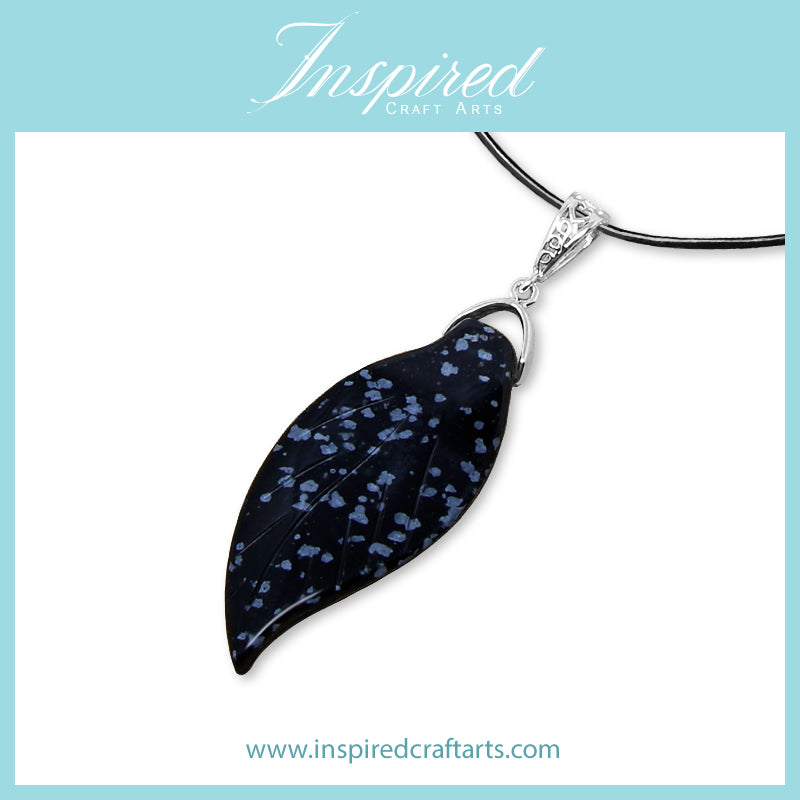Snowflake Obsidian Leaf pendant necklace | InspiredCraftArts