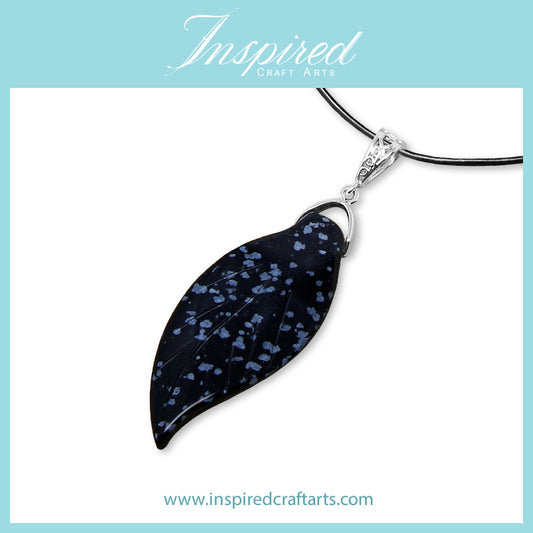 Snowflake Obsidian Leaf pendant necklace | InspiredCraftArts