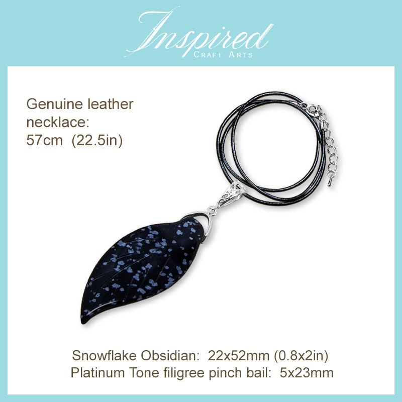 Snowflake Obsidian Leaf pendant necklace | InspiredCraftArts