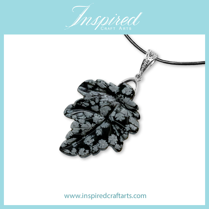 Snowflake Obsidian Leaf pendant necklace | InspiredCraftArts