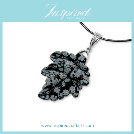 Snowflake Obsidian Leaf pendant necklace | InspiredCraftArts