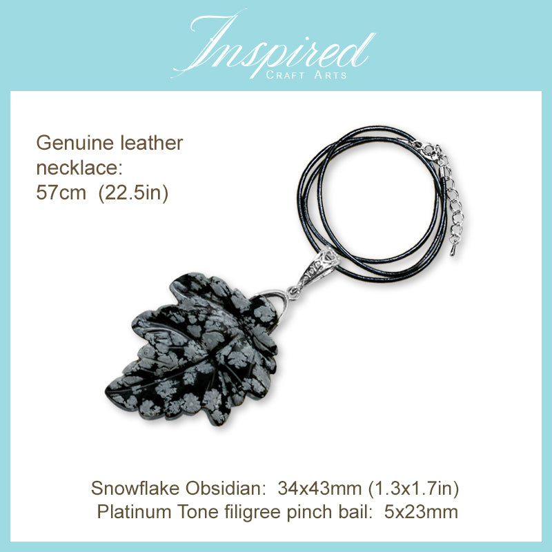 Snowflake Obsidian Leaf pendant necklace | InspiredCraftArts