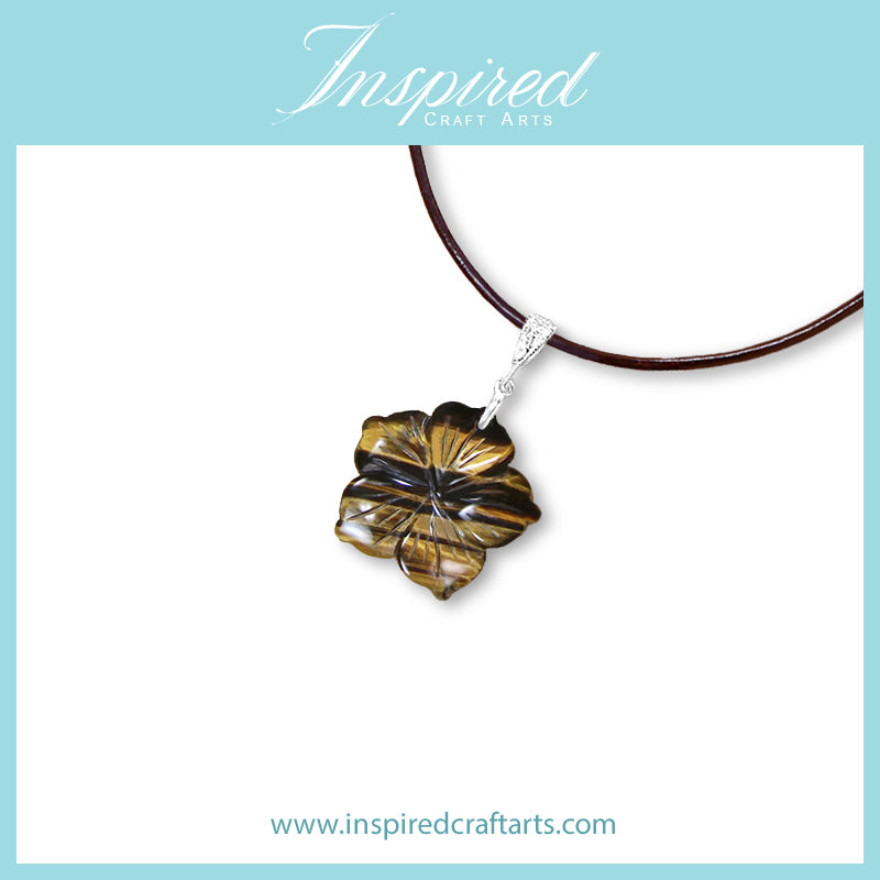 Tiger's Eye carved Flower pendant necklace | InspiredCraftArts