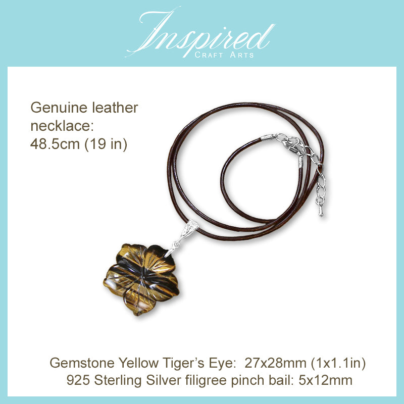 Tiger's Eye carved Flower pendant necklace | InspiredCraftArts