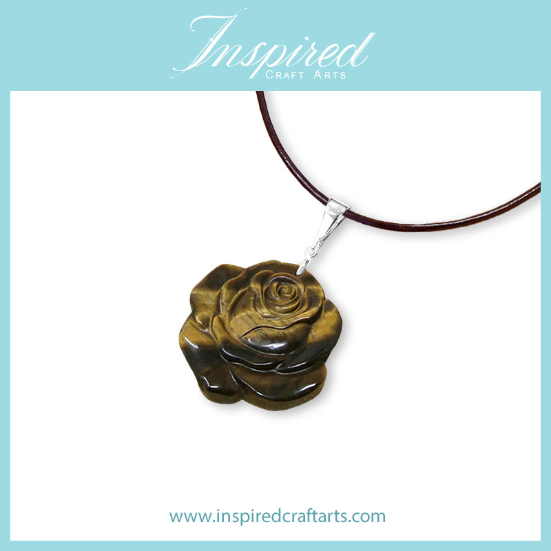 Tiger's Eye carved Rose pendant necklace | InspiredCraftArts