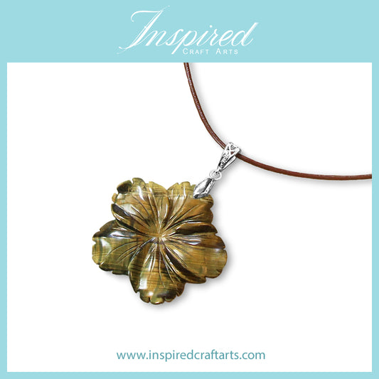 Tiger's Eye carved Flower pendant necklace | InspiredCraftArts