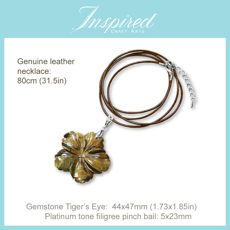 Tiger's Eye carved Flower pendant necklace | InspiredCraftArts
