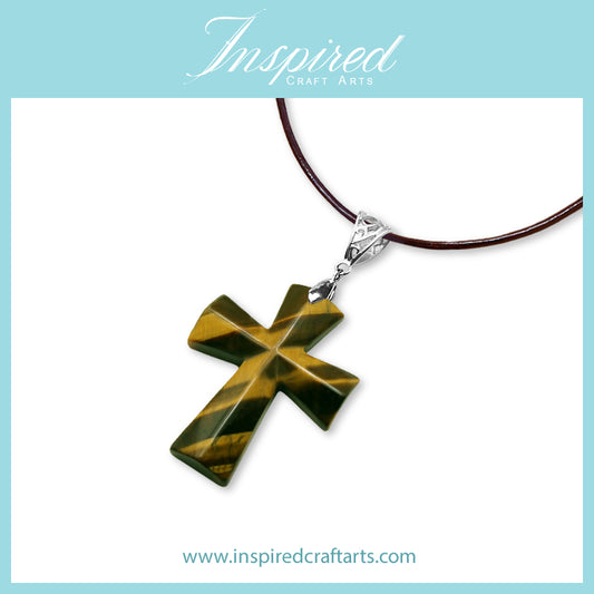 Tiger's Eye carved Cross pendant necklace | InspiredCraftArts