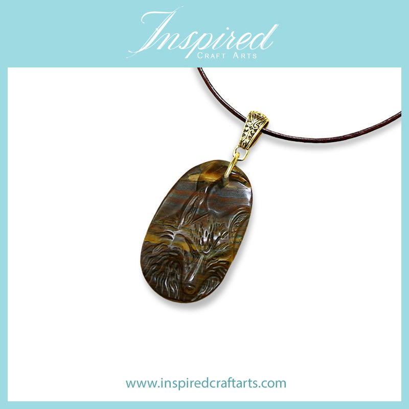 Yellow Red Tiger Iron Wolf pendant necklace | InspiredCraftArts