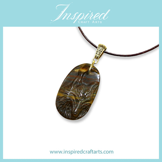 Yellow Red Tiger Iron Wolf pendant necklace | InspiredCraftArts