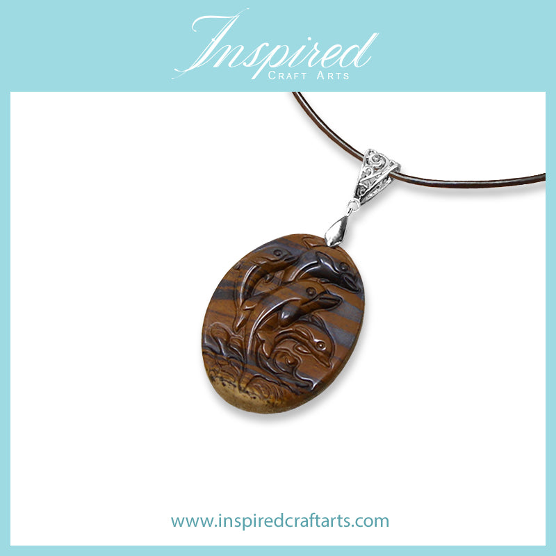 Yellow Red Tiger Iron Dolphins pendant necklace | InspiredCraftArts