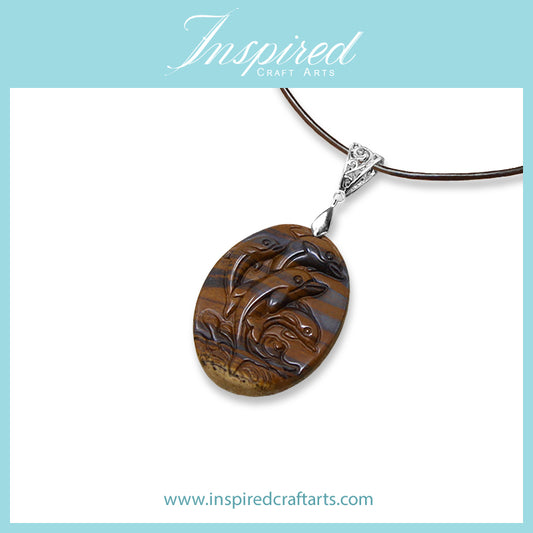 Yellow Red Tiger Iron Dolphins pendant necklace | InspiredCraftArts