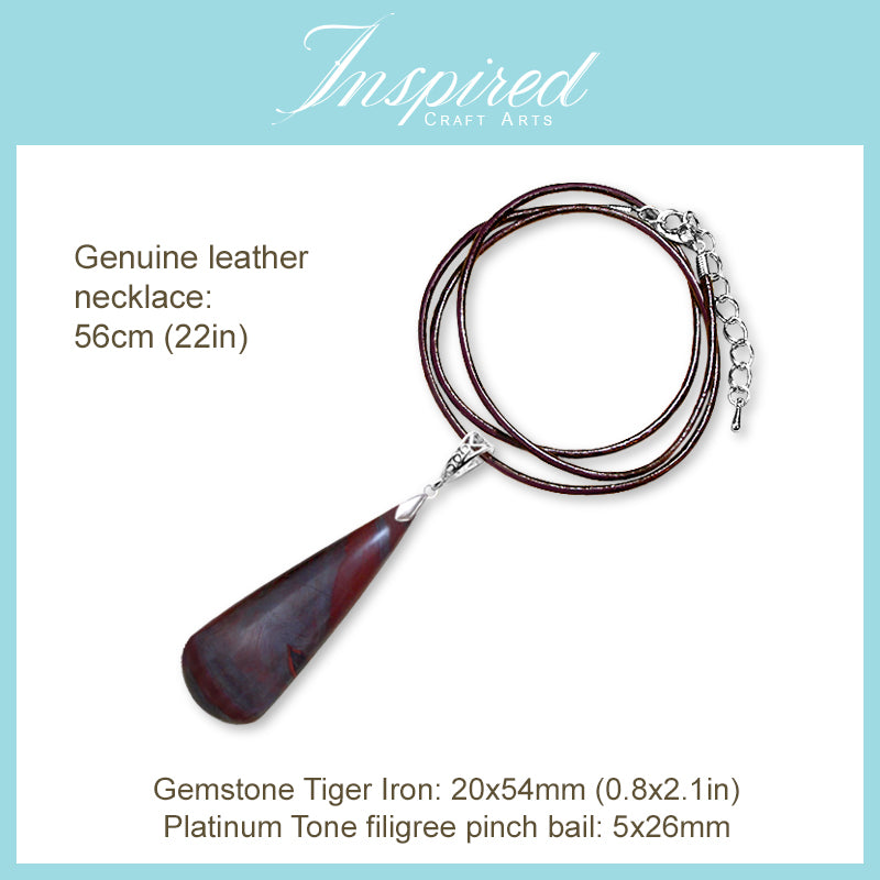 Red Tiger Iron Long Drop pendant necklace | InspiredCraftArts
