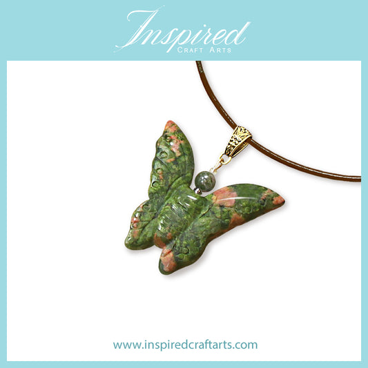 Unakite Butterfly pendant necklace