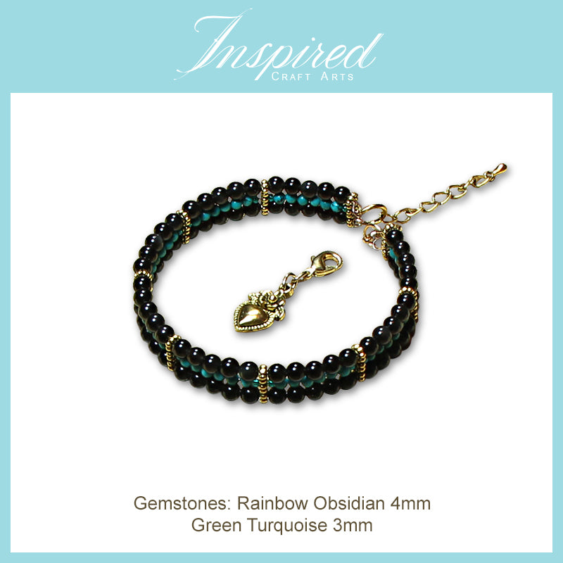 Rainbow Obsidian / Green Turquoise Bracelet | Bracelet Clip-on charm | InspiredCraftArts